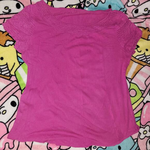 Size Medium Stretchy Cotton Spandex Cute Ann Taylor LOFT Women's Pink  T-Shirt - Picture 3 of 8